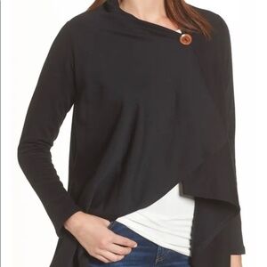 Bobeau One-Button Fleece Wrap Cardigan